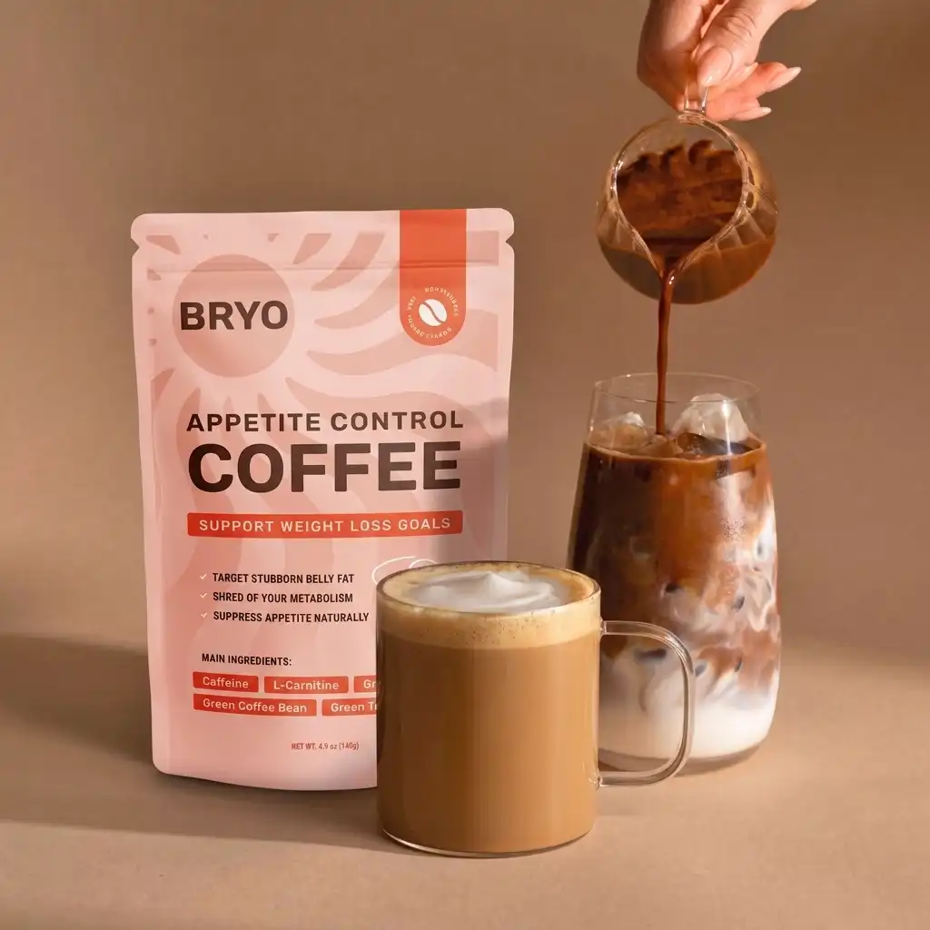 Café coupe-faim BRYO servi avec du lait et de la glace – préparé en iced coffee