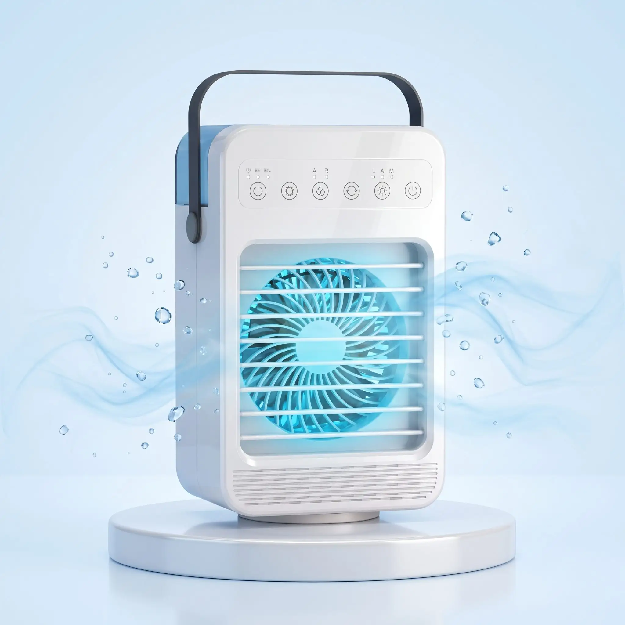 Gros plan sur le réservoir d'eau et le système de brumisation ultrasonique de CoolJet